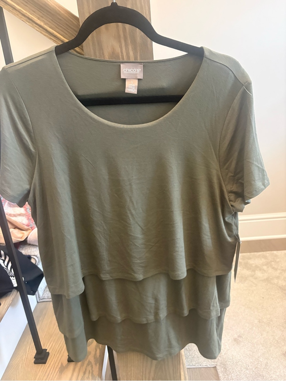 Chico's Olive Layered Short Sleeve Tee